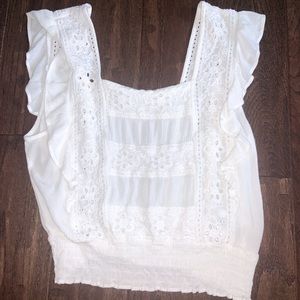 american eagle white ruffley tank